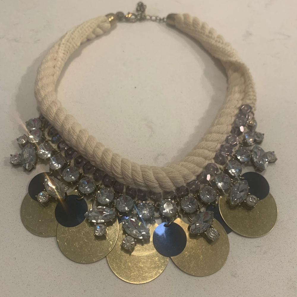 Anthropologie Berry Rope Rhinestone Sequin Necklace